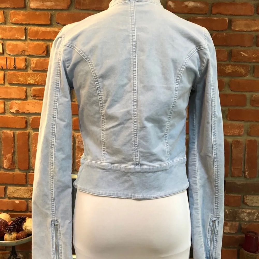 JLo sz Small BoHo CHIC Power Blue Stretch Cord 2 way Zip Accent Jacket - Picture 7 of 9